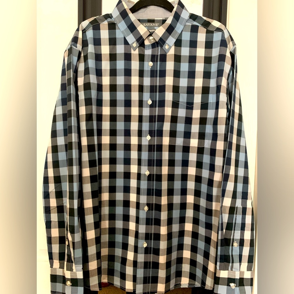 SAVANE Gentle Men's Plaid Button Down Shirts Long Sleeve Dress Shirts-Sz…